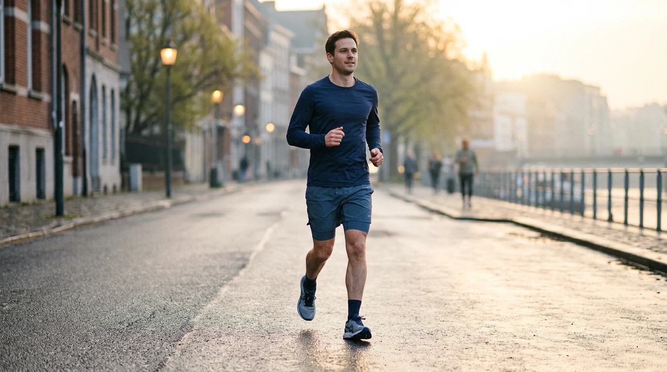 Coureur débutant en séance d'alternance marche-course dans un parc