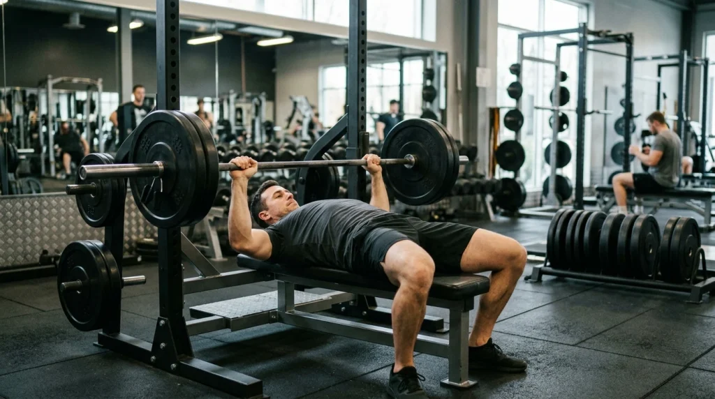 Pratiquant de musculation structurant sa séance de split en salle