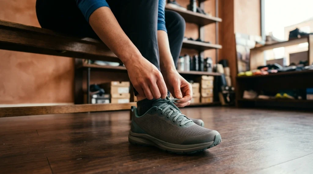 Essayage d'une chaussure de running pour vérifier la bonne pointure