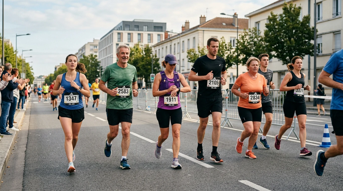 coureurs d'âges et de niveaux variés lors d'un semi-marathon populaire