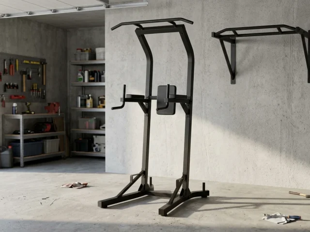Barre de traction murale Corength fixée en hauteur et chaise romaine Domyos dans un garage