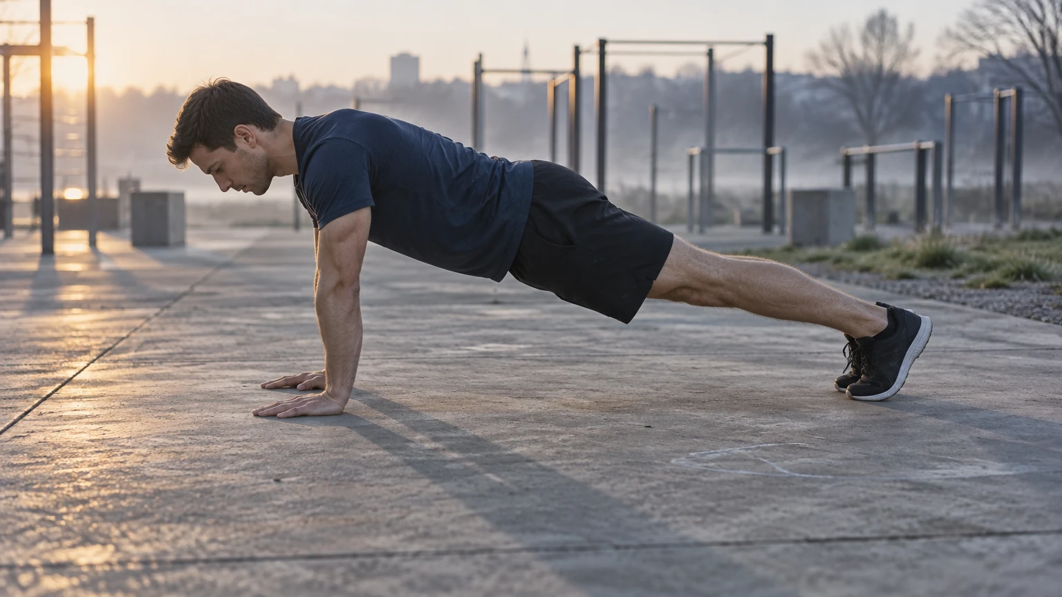 Position de planche du burpee, corps aligné des épaules aux talons