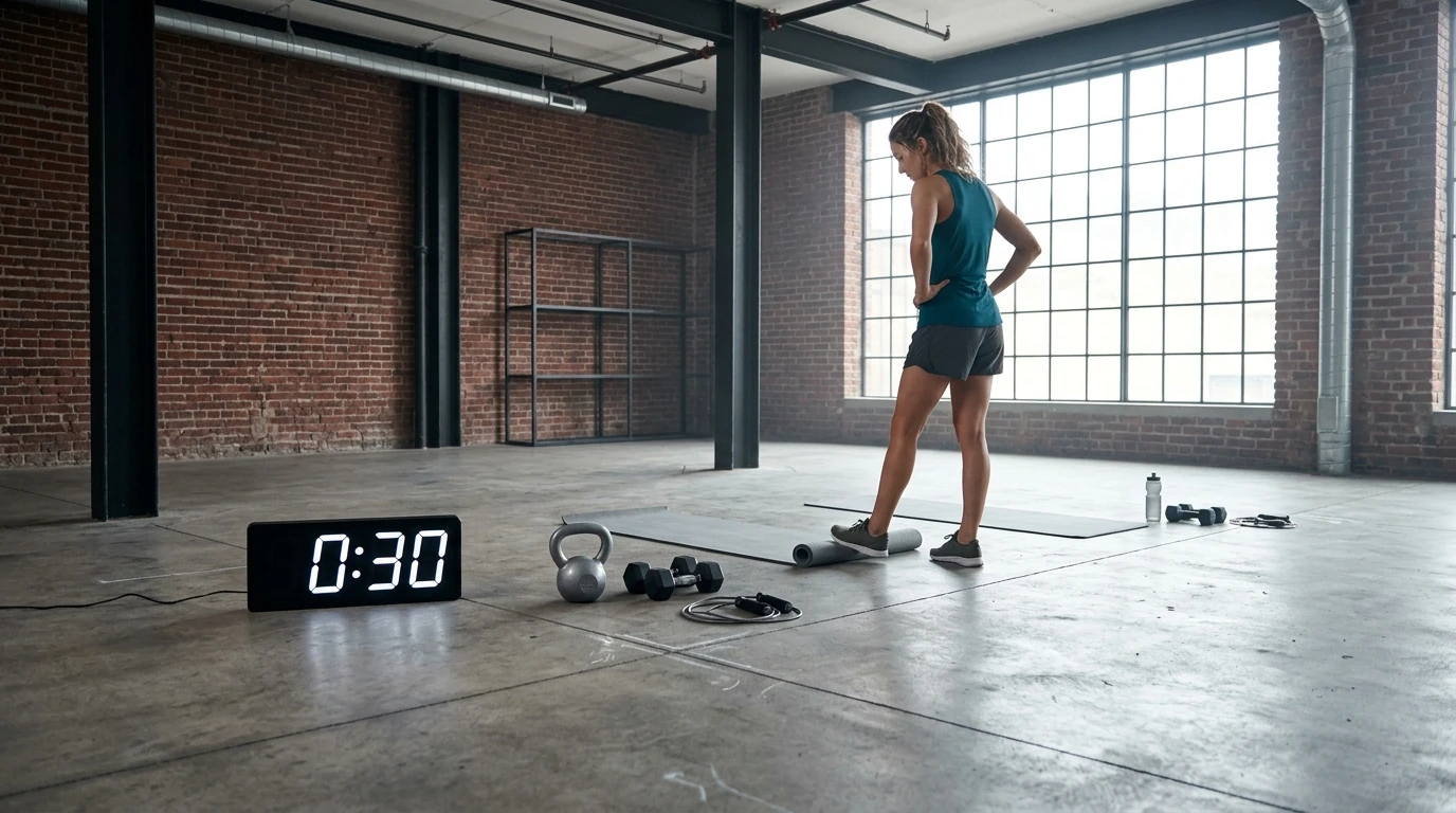 Stations d'exercices d'un circuit training full body avec minuteur