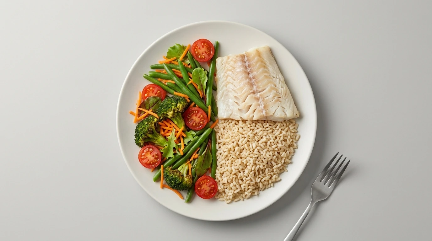 Assiette équilibrée pour une perte de poids&nbsp;: légumes, protéines, féculents complets