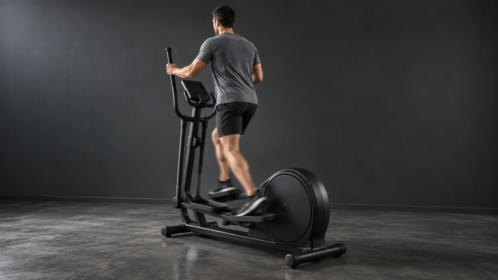 Séance de vélo elliptique à la maison, utilisée pour convertir la distance en kilomètres de course à pied