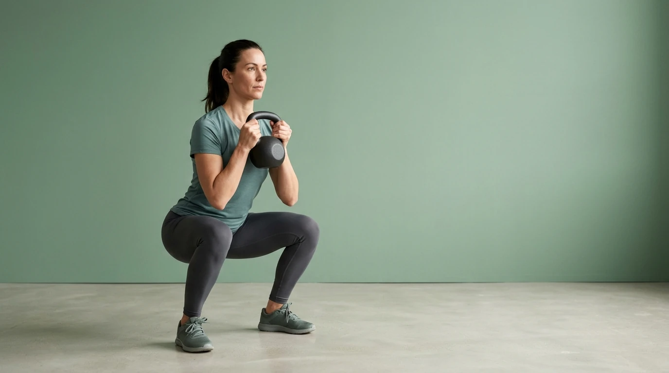 Femme effectuant un goblet squat avec un kettlebell