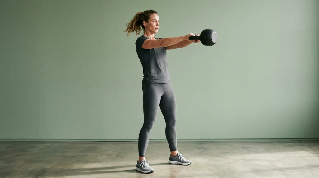 Femme réalisant un exercice de kettlebell swing