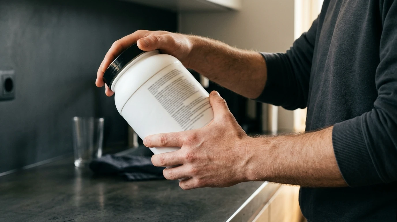 Lire les étiquettes des compléments&nbsp;: la portion de glutamine affichée sur un pot