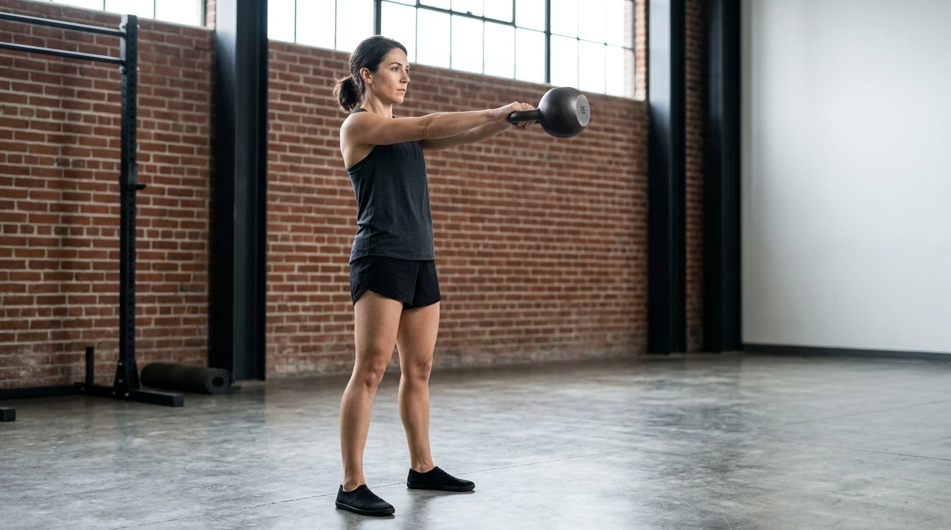 Personne réalisant un kettlebell swing avec le dos neutre