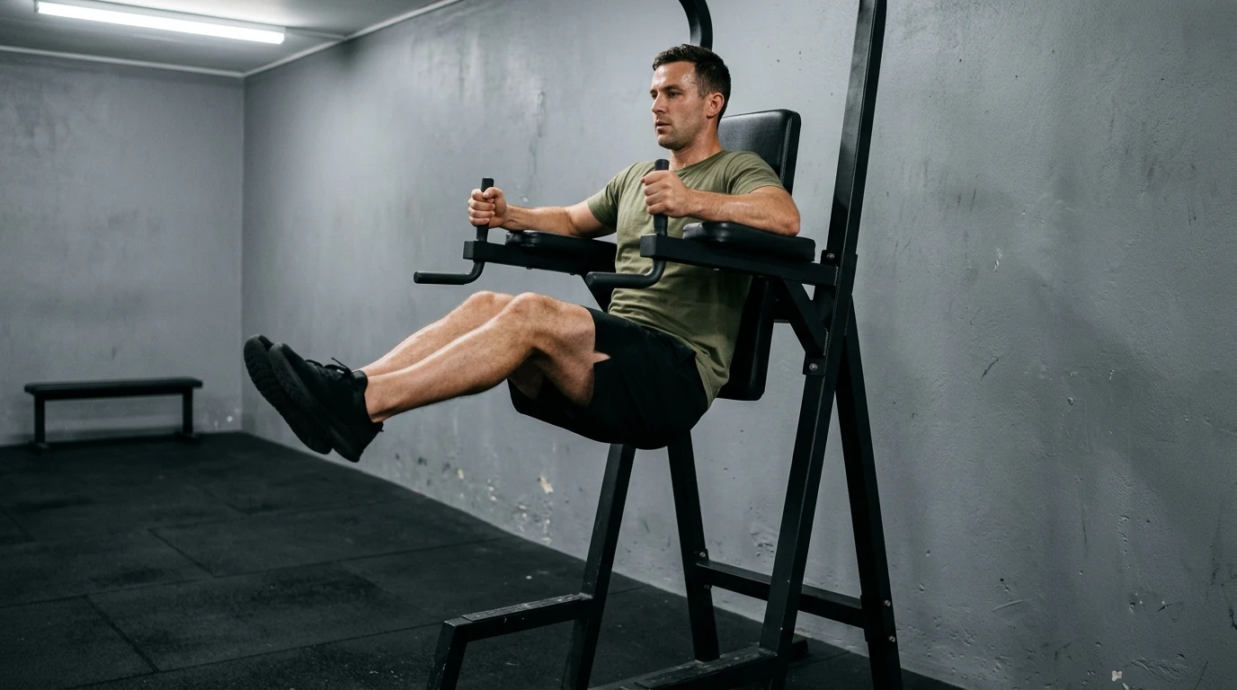 Relevé de jambes à la chaise romaine, exercice du programme d'abdos en salle