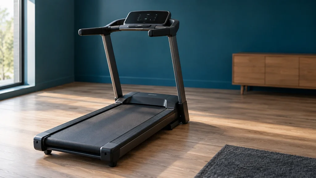 Tapis de course installé dans un intérieur, prêt pour une séance de marche ou de course