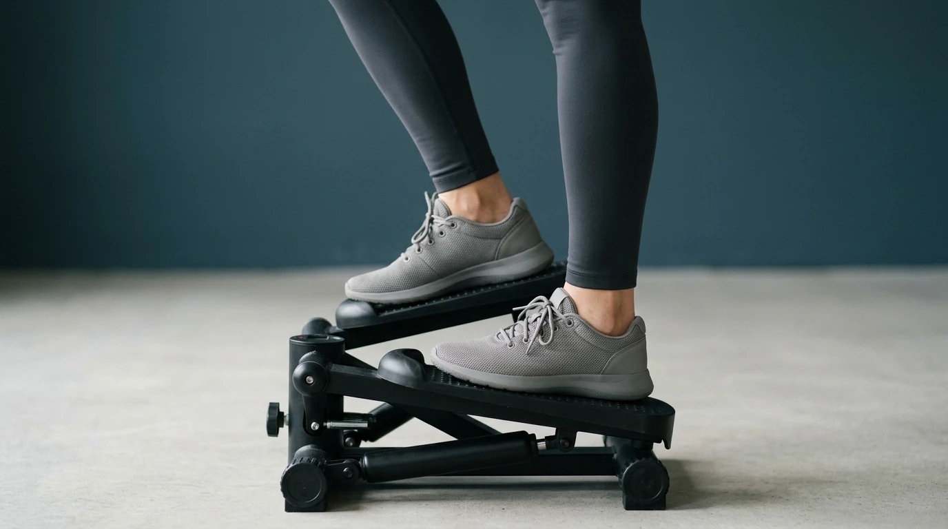 position des pieds sur un stepper, posture droite