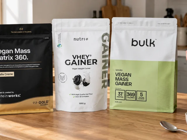 Les trois gainers vegan du comparatif : Protein Works, Bulk et nutri+